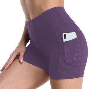 🔥 Yoga Shorts for Women, High Waist, Tummy Control with Side Pockets in Purple